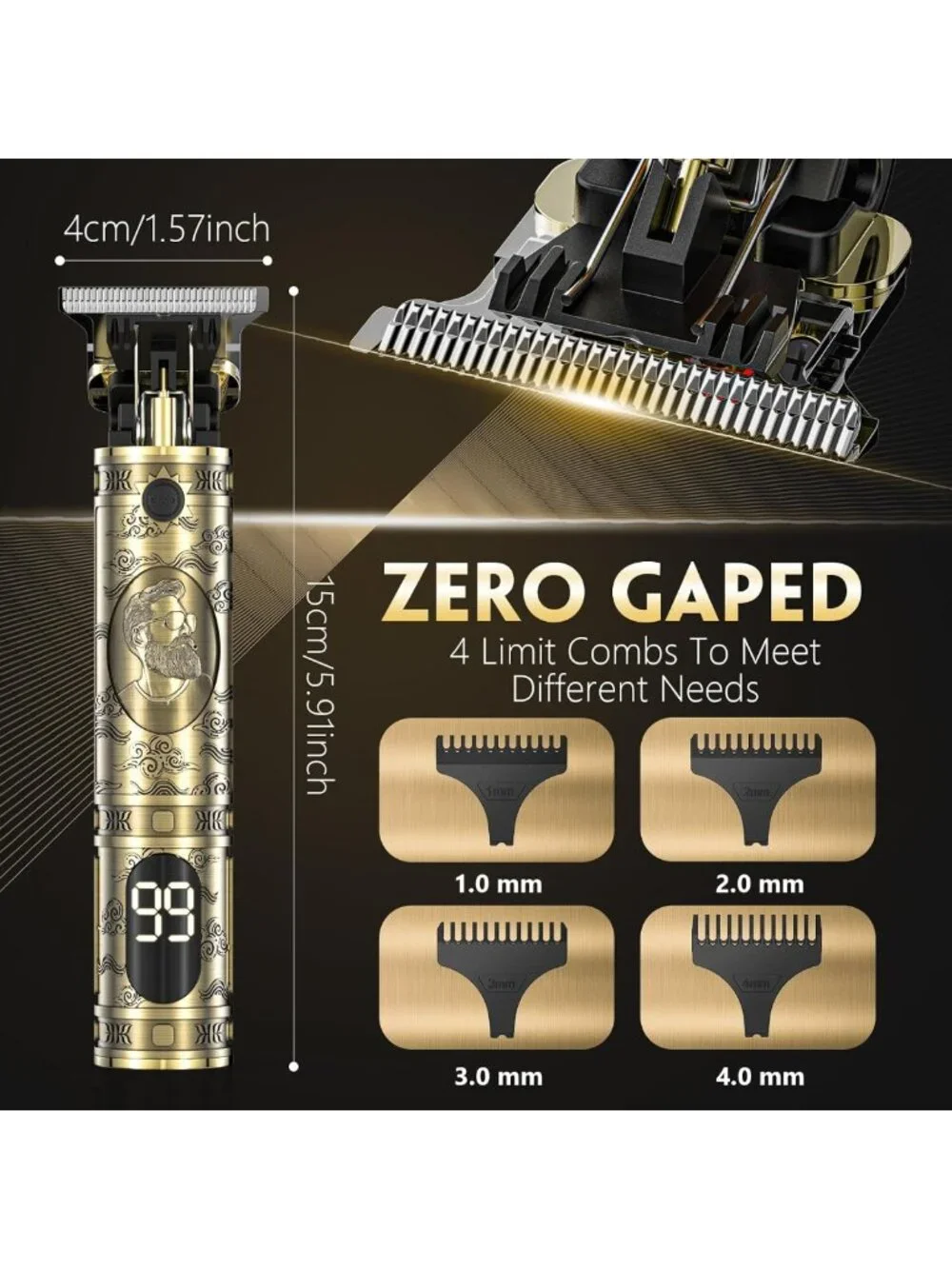 Professional Cordless Hair Clippers & Beard Trimmer Kit with LCD Display, Zero
